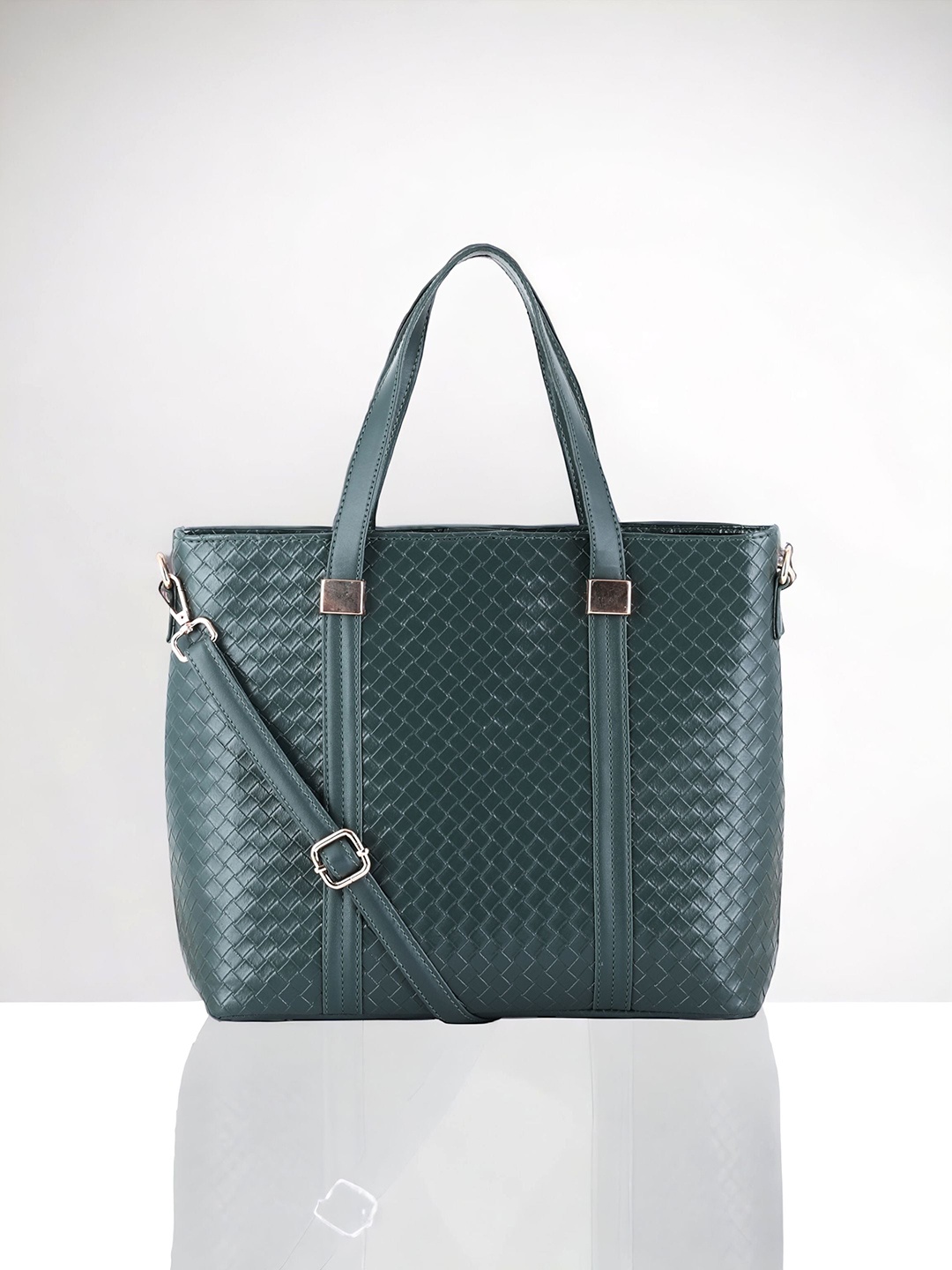 

Toteteca Green Textured PU Oversized Shopper Handheld Bag with Cut Work