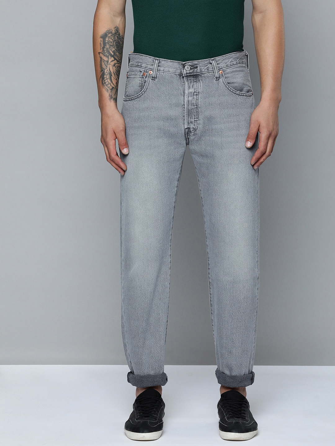 

Levis 501'93 Men Straight Fit Mid-Rise Light Fade Pure Cotton Jeans, Grey