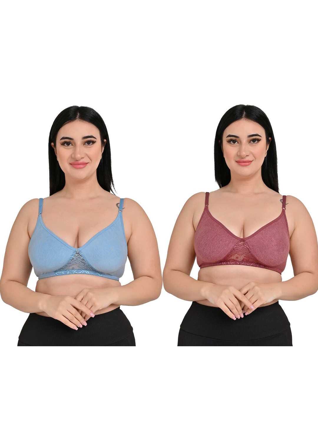 

Piylu Pack Of 2 Cotton Everyday Bra With Full Coverage Non Padded Super Support, Blue