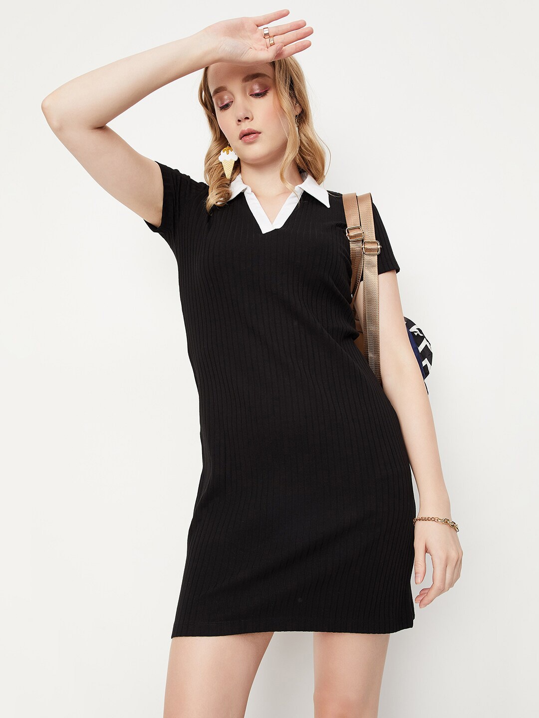 

max Shirt Collar Sheath Dress, Black