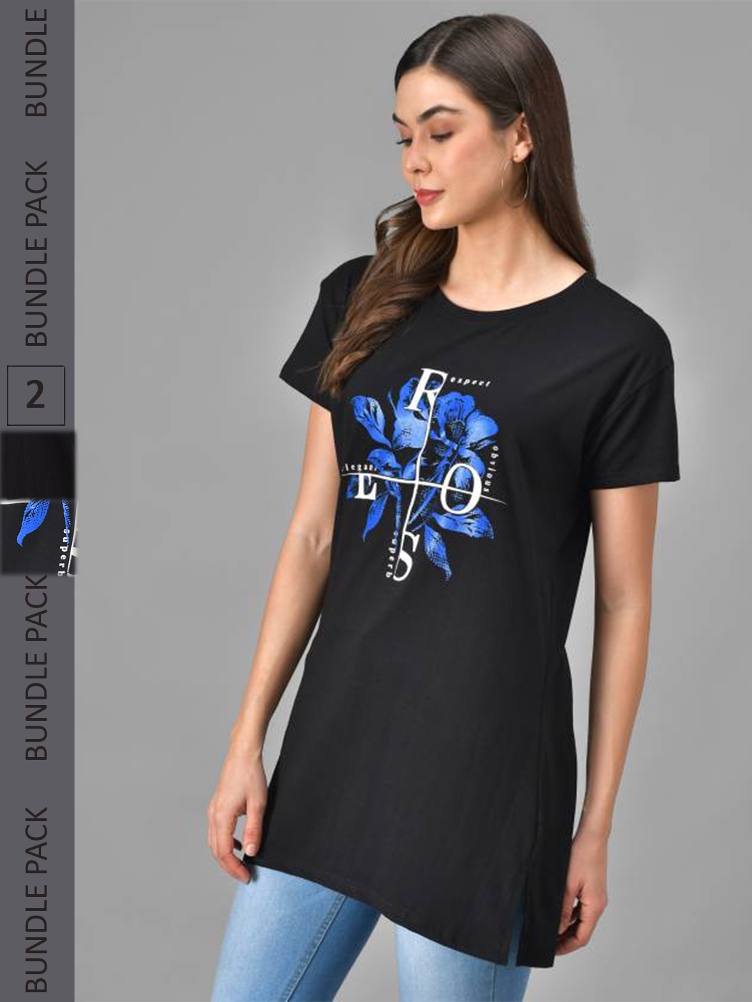 

Christy World Pack Of 2 Typography Printed Pure Cotton T-shirt Nightdress, Black
