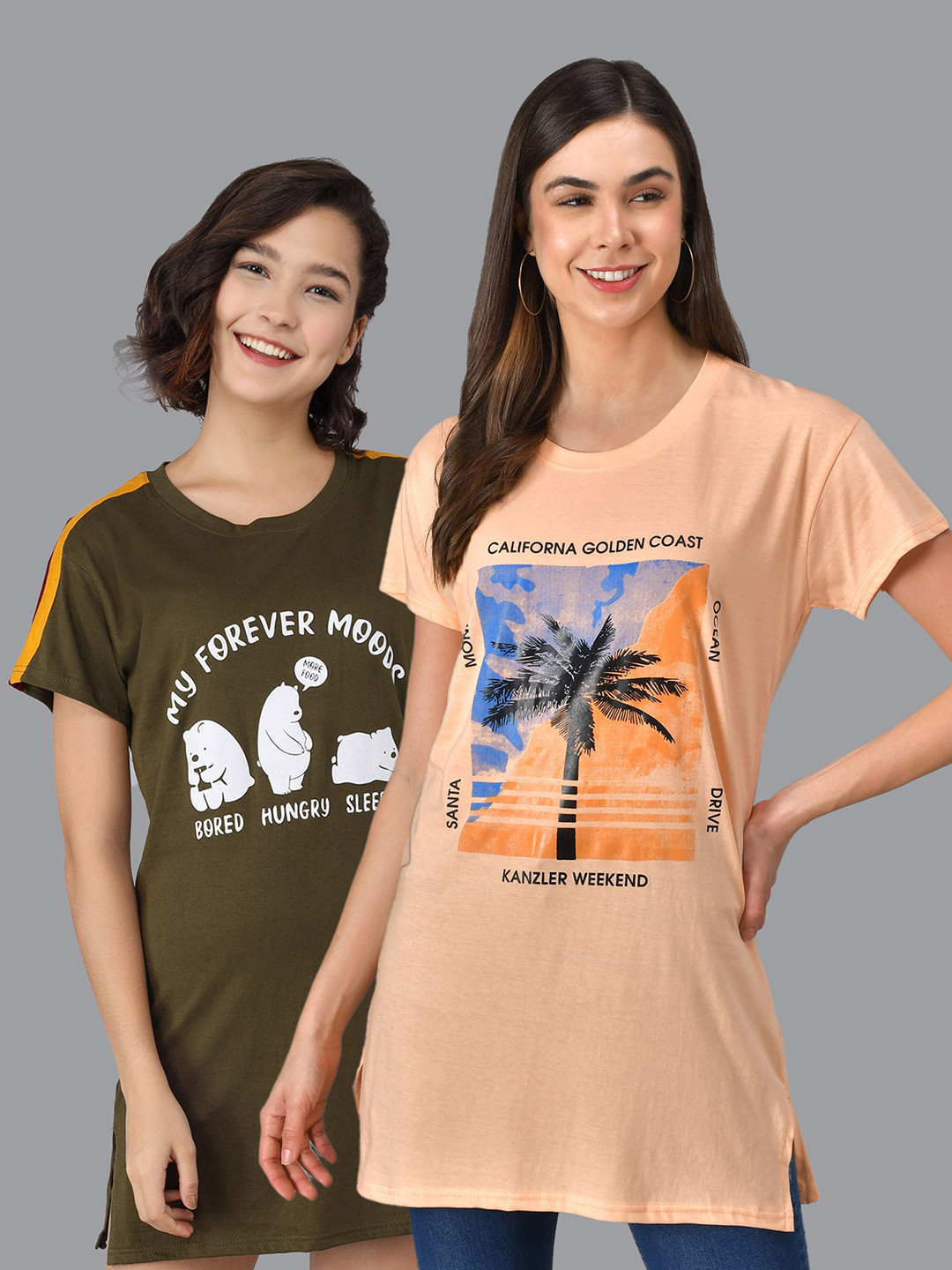 

Christy World Pack Of 2 Typography Printed Pure Cotton Nightdress, Peach