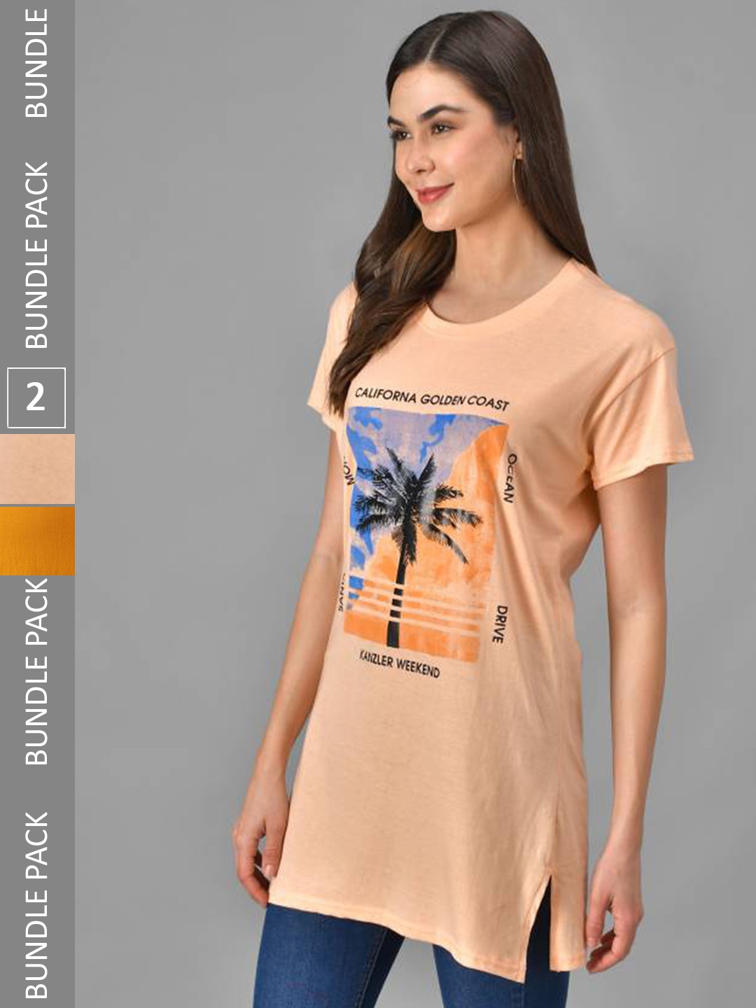 

Christy World Pack Of 2 Printed Cotton T-shirt Nightdress, Mustard