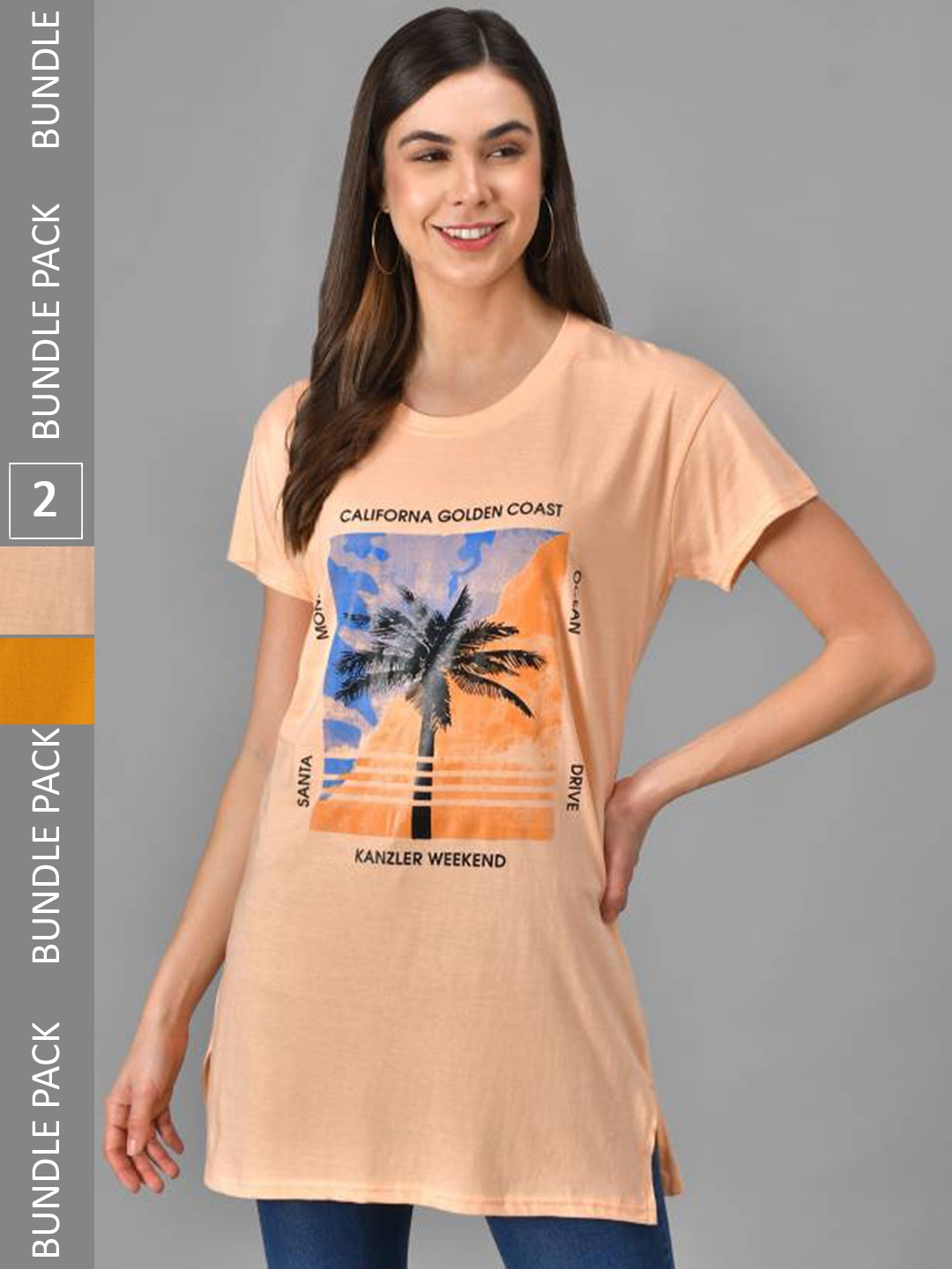 

Christy World Pack Of 2 Cotton T-shirt Nightdresses, Mustard