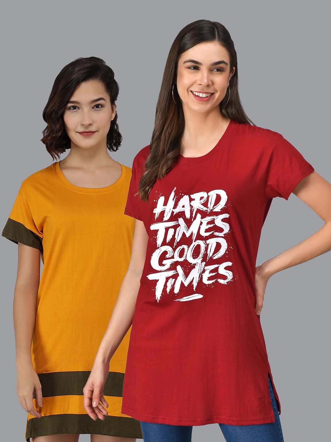 

Christy World Pack Of 2 Typography Printed Pure Cotton T-Shirt Nightdress, Red