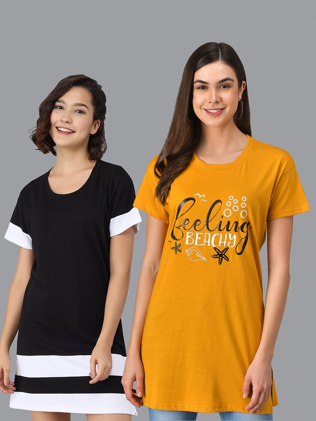 

Christy World Pack Of 2 Typography Printed Longline T-shirts, Yellow