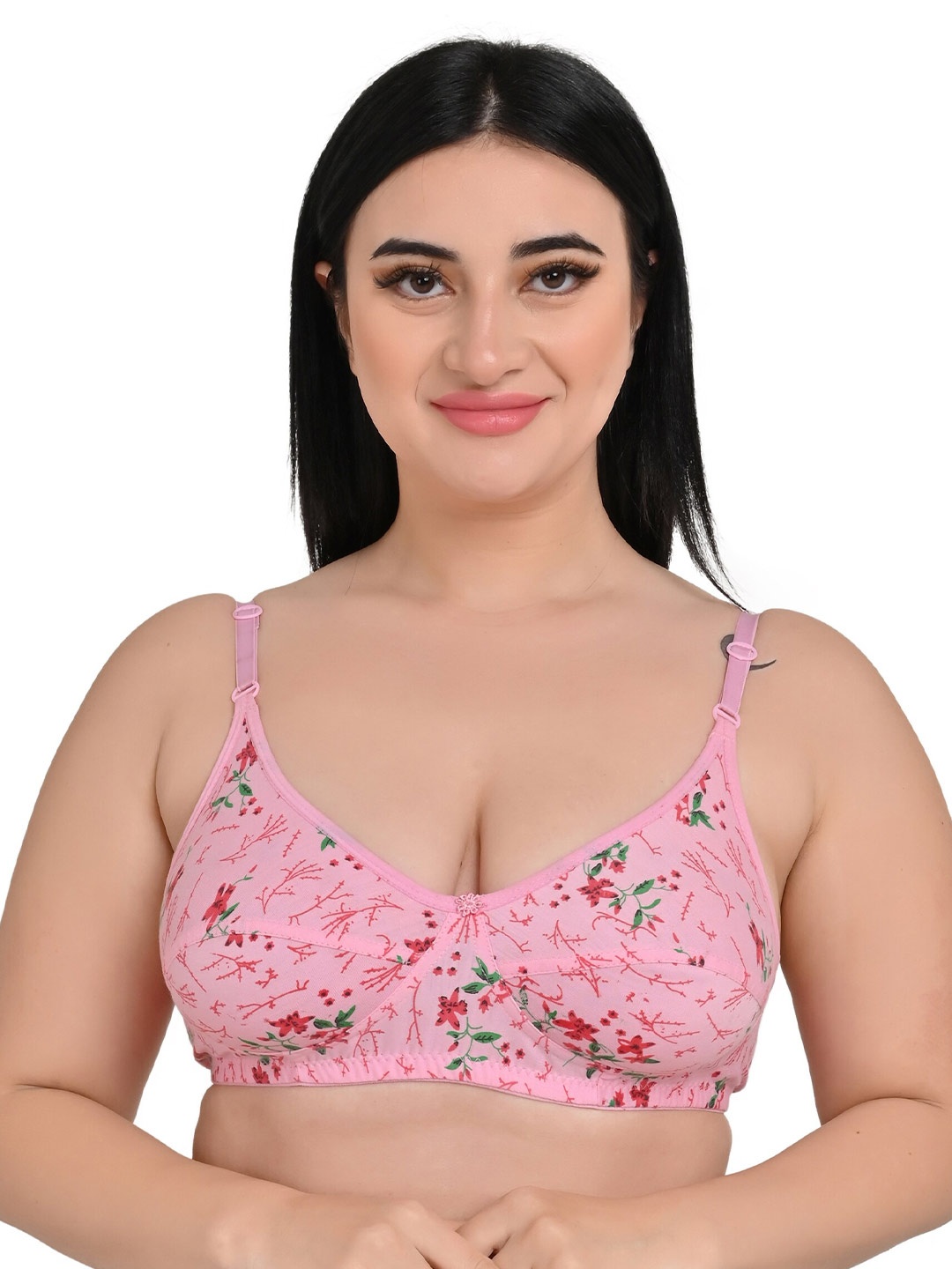 

Piylu Pack Of 2 Floral Printed Non Padded Non Wired Cotton Everyday Bra, Pink