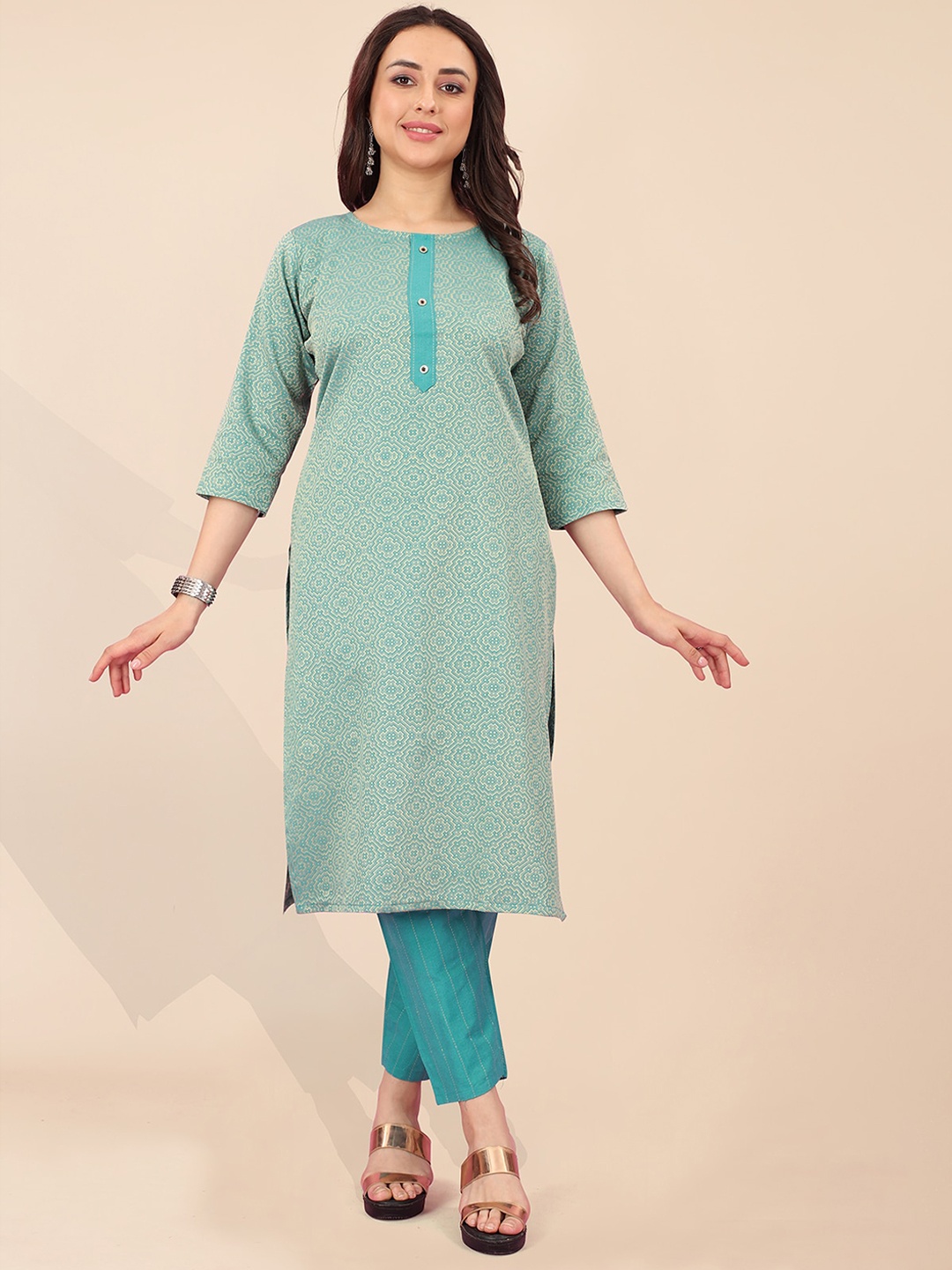 

KALINI Woven Design Pure Cotton Kurta & Trousers With Dupatta, Blue