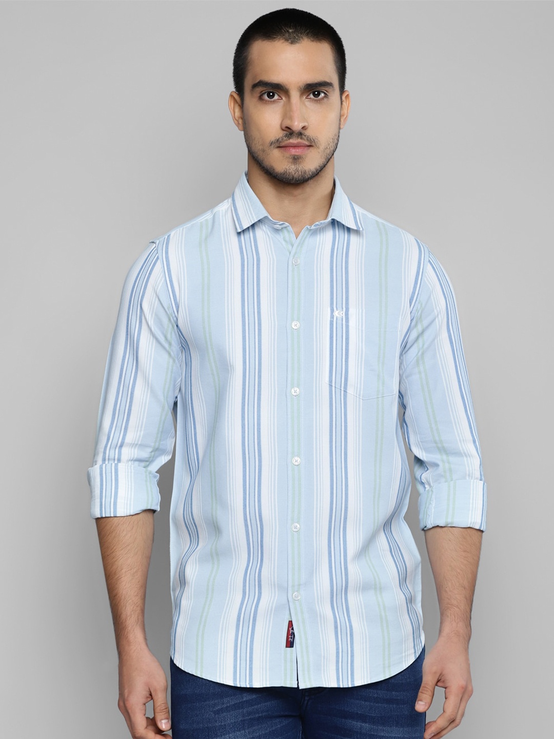 

Allen Cooper India Slim Slim Fit Opaque Striped Cotton Casual Shirt, Blue