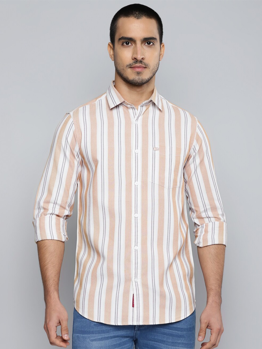 

Allen Cooper India Slim Fit Striped Cotton Casual Shirt, White