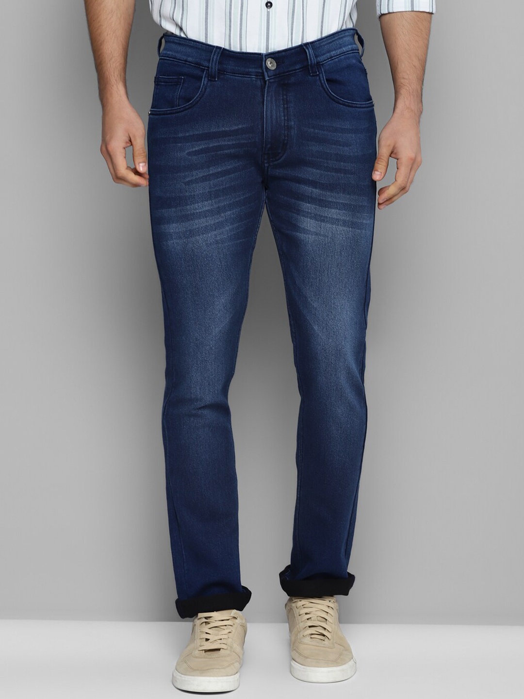 

Allen Cooper Men Urban Slim Fit Light Fade Stretchable Cotton Jeans, Navy blue