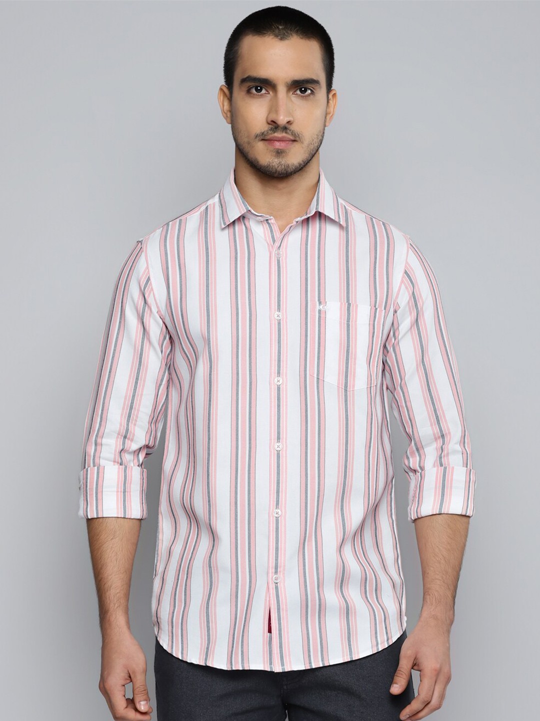 

Allen Cooper India Slim Fit Striped Cotton Casual Shirt, White