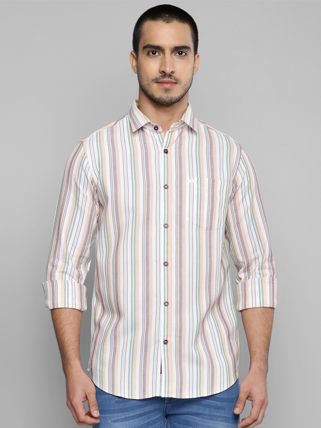 

Allen Cooper India Slim Fit Striped Cotton Casual Shirt, White