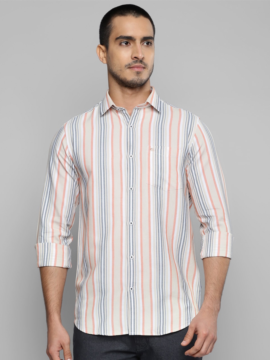 

Allen Cooper India Slim Fit Striped Cotton Casual Shirt, White