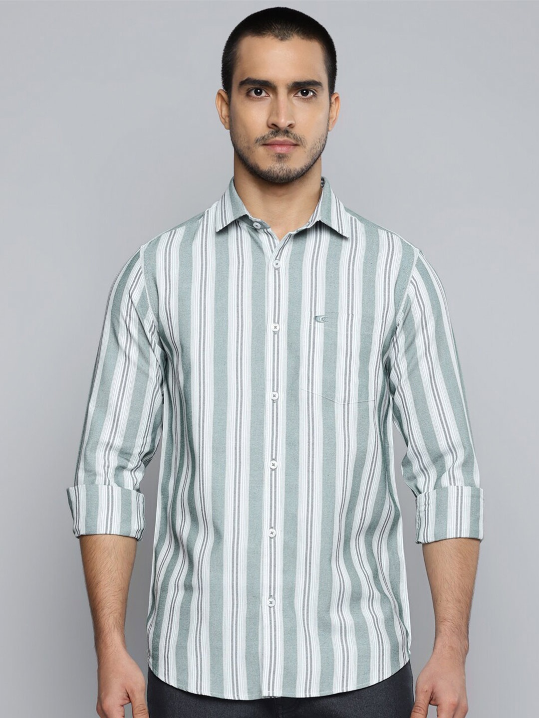 

Allen Cooper India Slim Fit Striped Cotton Casual Shirt, White