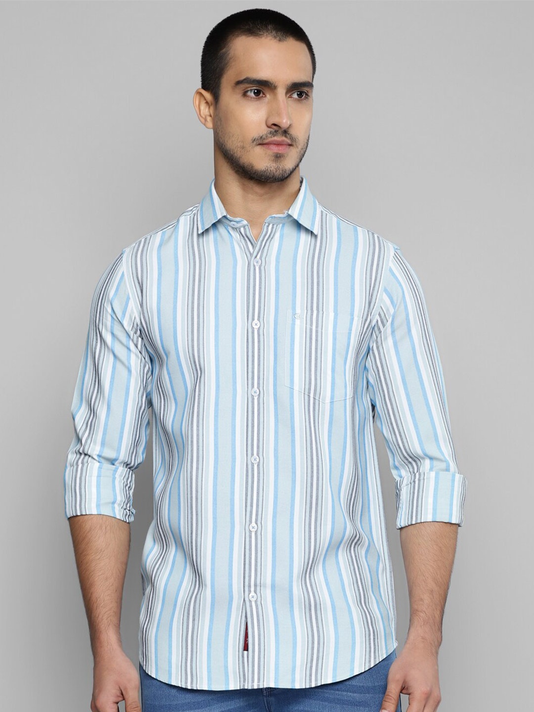 

Allen Cooper India Slim Slim Fit Opaque Striped Cotton Casual Shirt, Blue