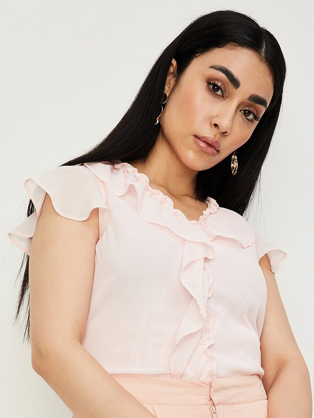

max V-Neck Ruffles Top, Pink