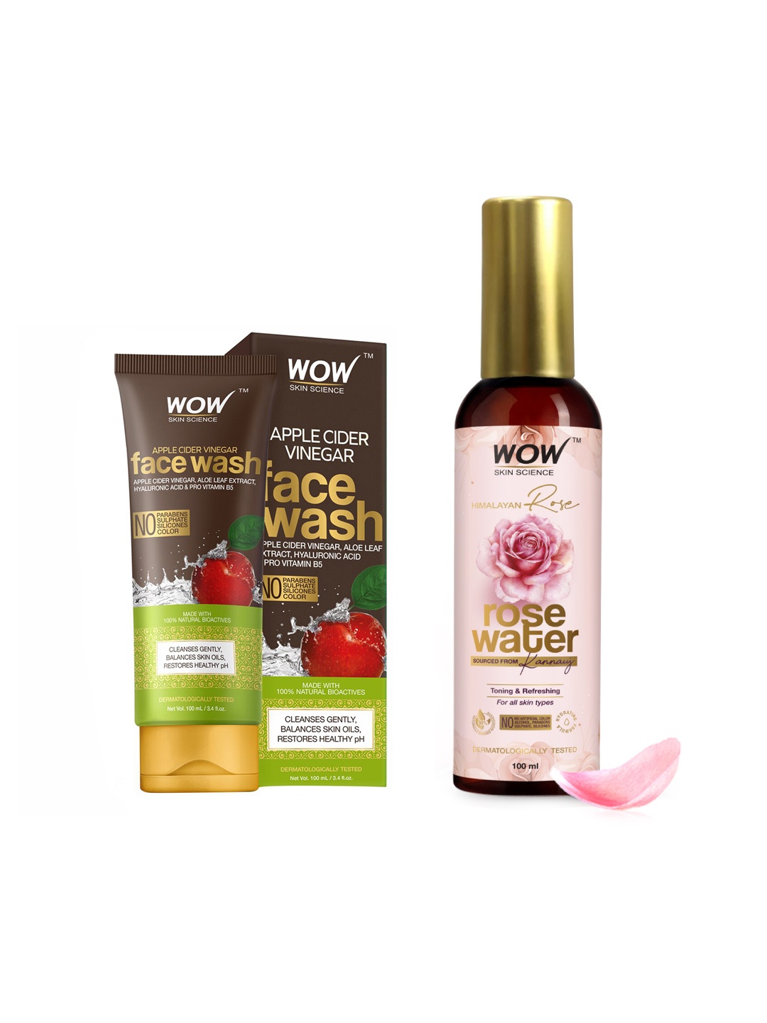 

WOW SKIN SCIENCE Apple Cider Vinegar Face Wash with Himalayan Rose Water Toner-100ml Each, Brown