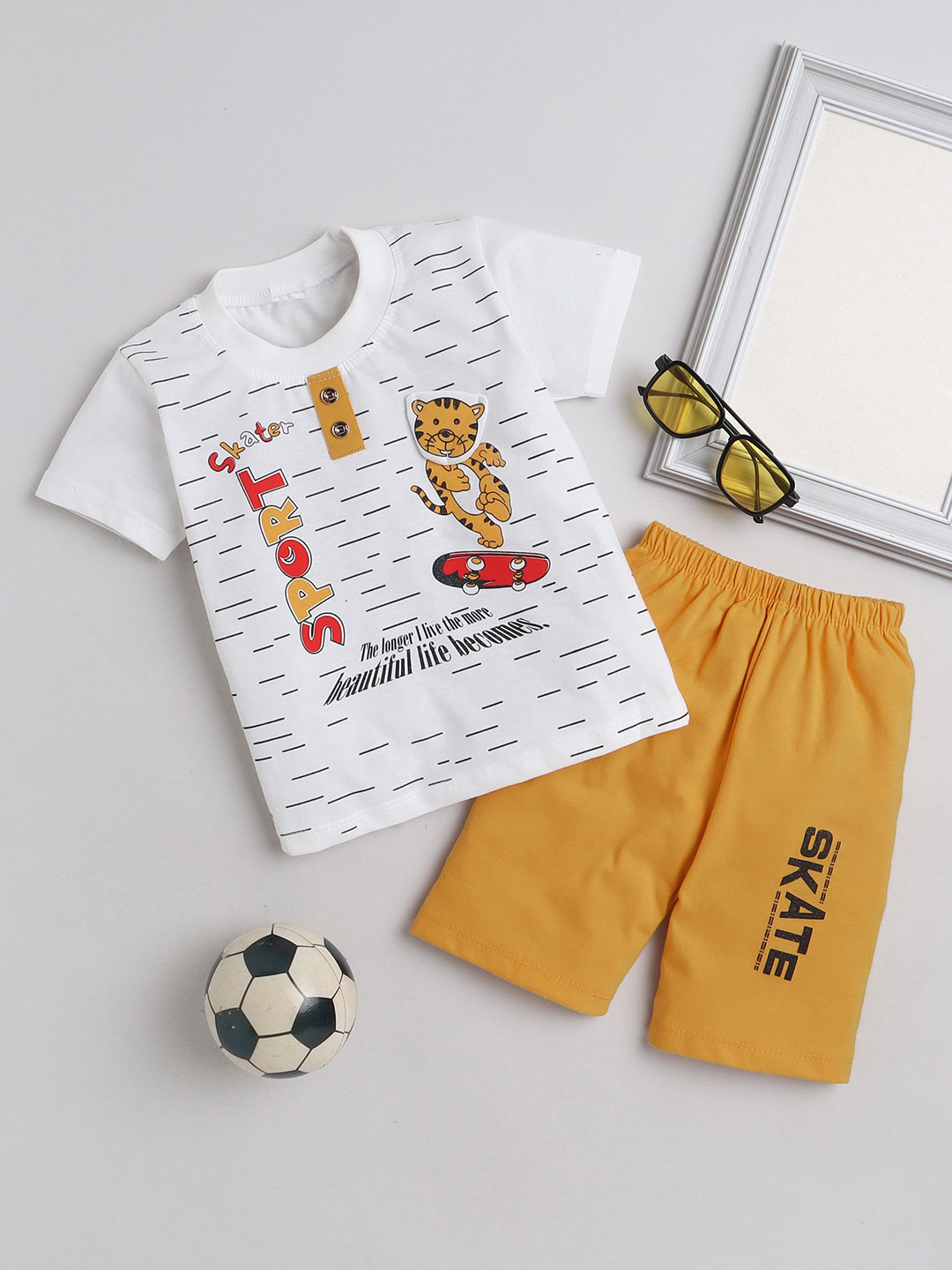 

BAESD Boys Printed Pure Cotton T-shirt with Shorts, Mustard