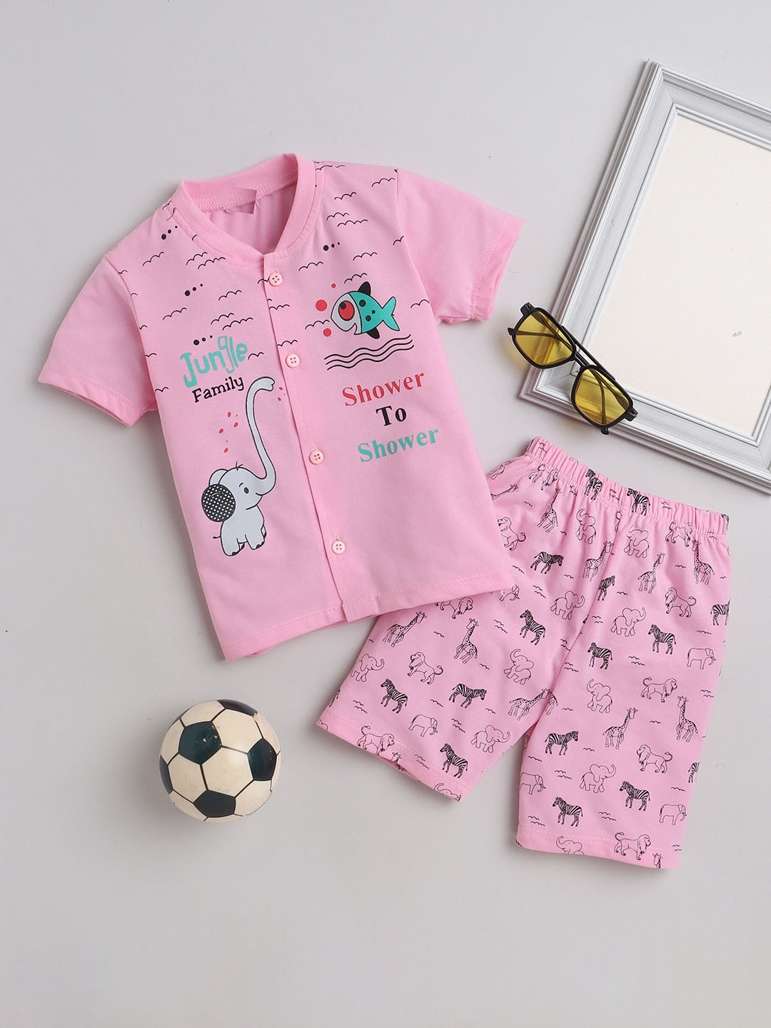 

BAESD Boys Printed Pure Cotton Shirt with Shorts, Pink