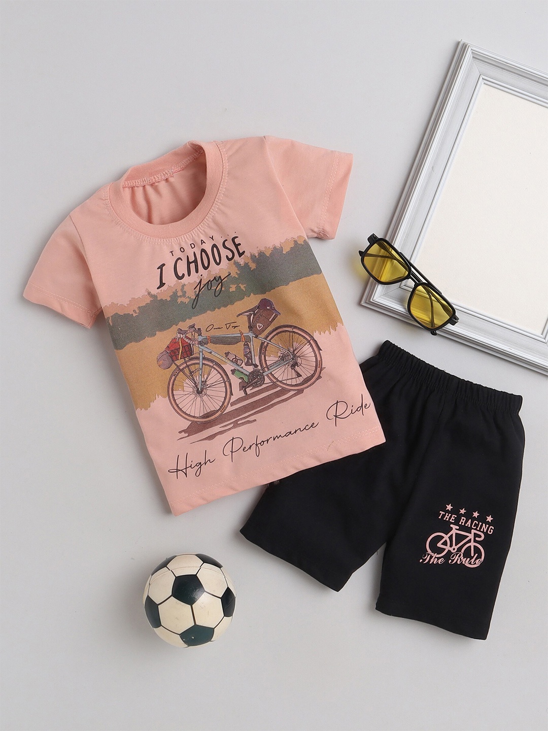 

BAESD Boys Printed Pure Cotton T-shirt with Shorts, Peach