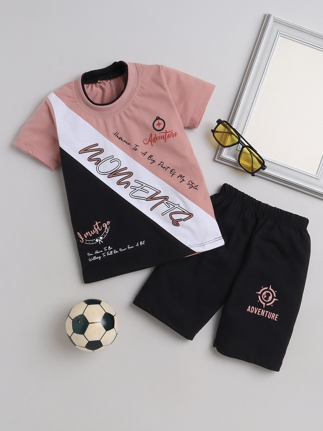 

BAESD Boys Printed Pure Cotton T-shirt with Shorts, Pink