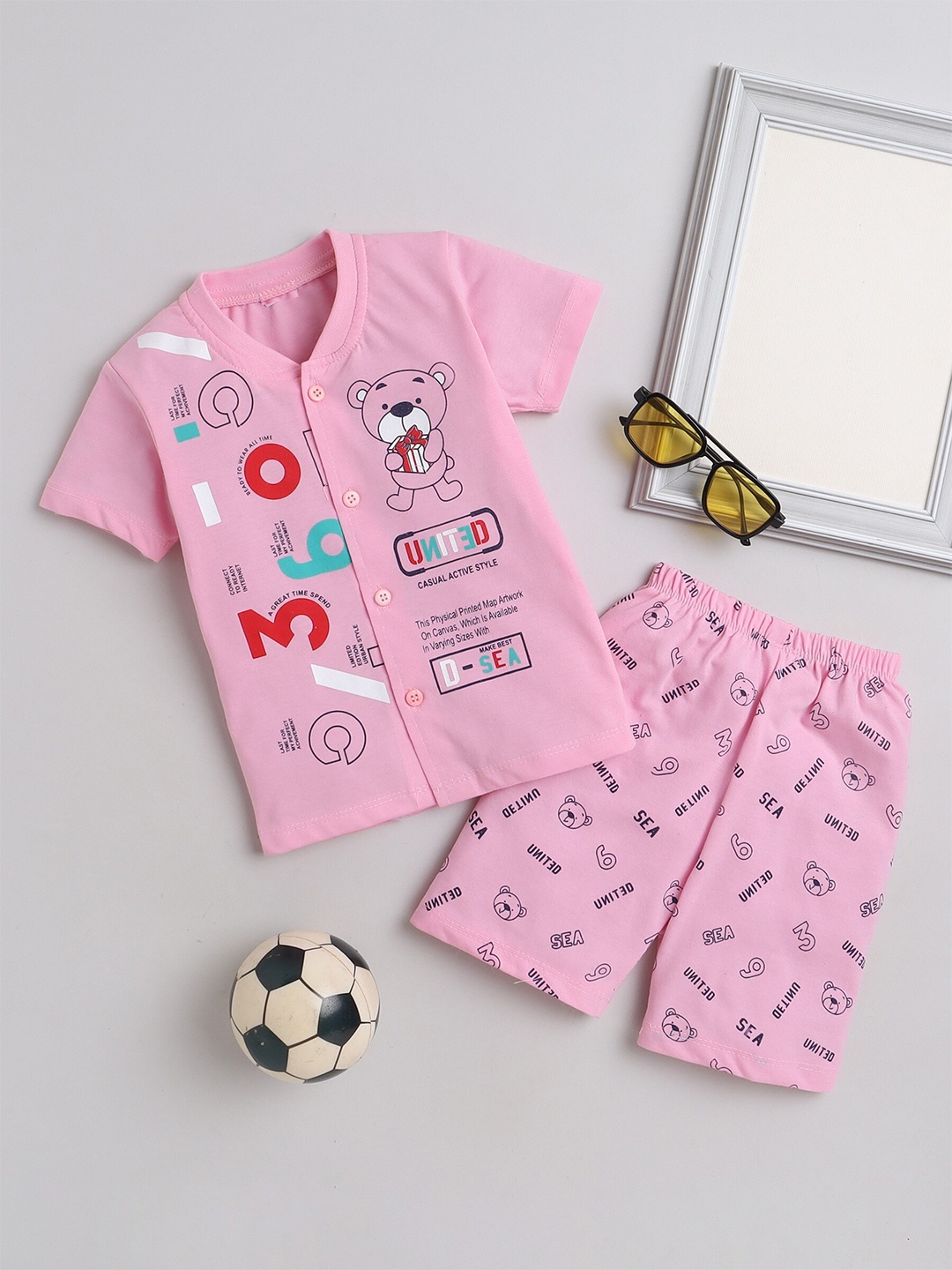 

BAESD Boys Printed Pure Cotton Shirt with Shorts, Pink