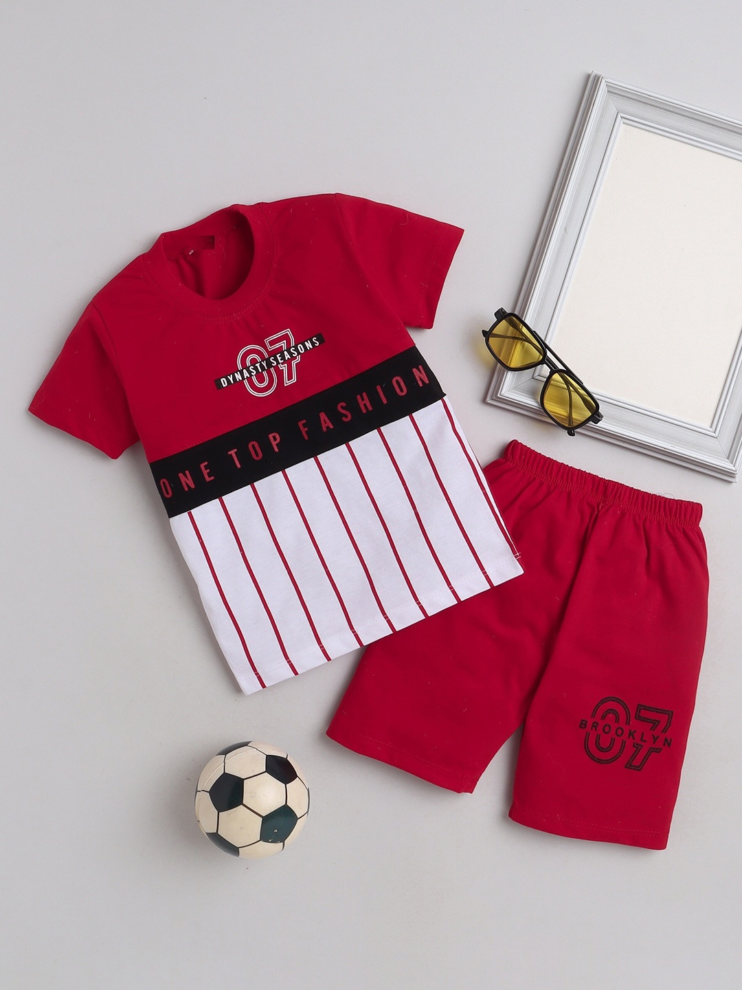 

BAESD Boys Printed Pure Cotton T-shirt With Shorts, Red