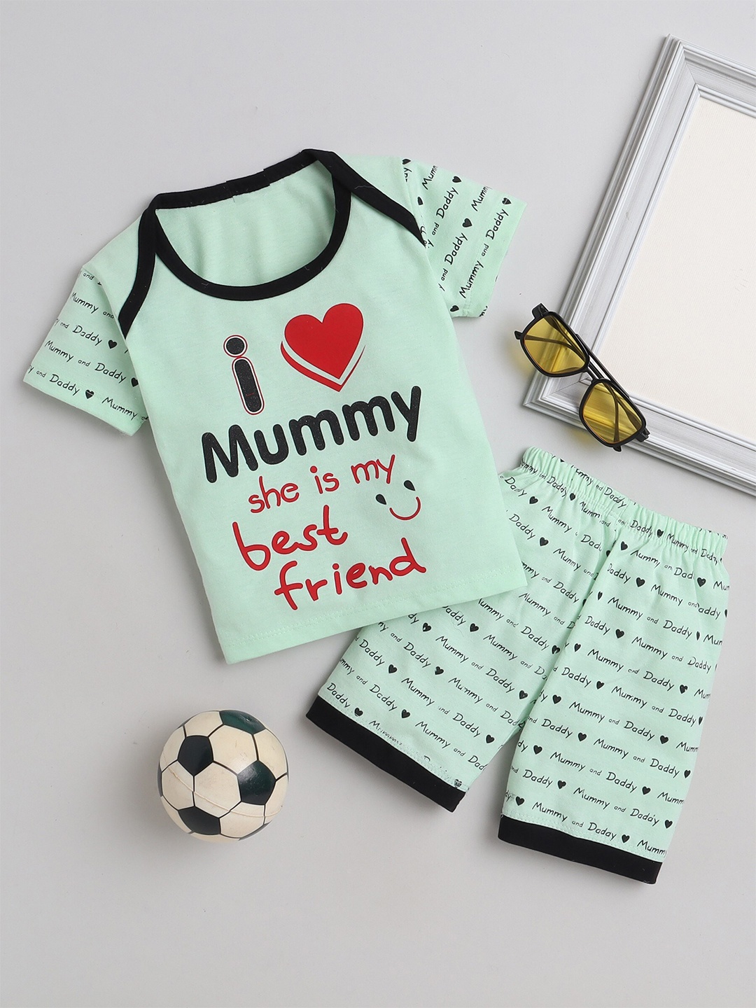 

BAESD Boys Printed Pure Cotton T-shirt With Shorts, Sea green
