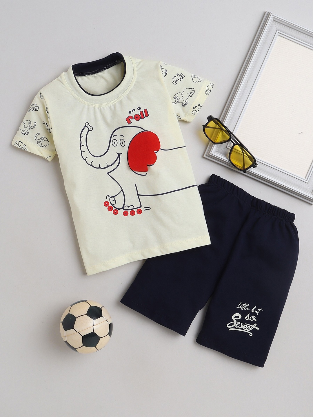 

BAESD Boys Printed Pure Cotton T-shirt with Shorts, Mustard