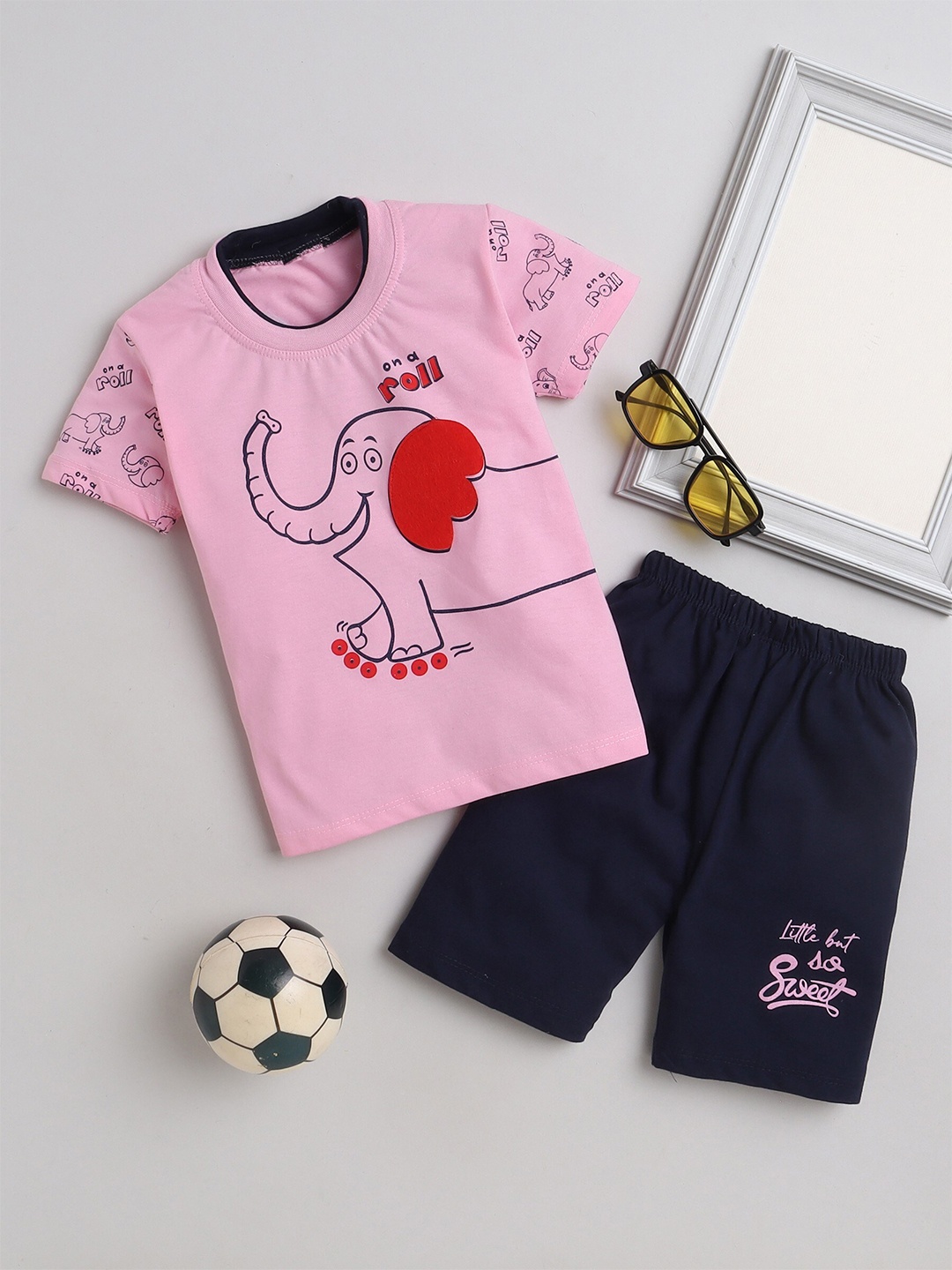 

BAESD Boys Graphic Printed Pure Cotton T-shirt with Shorts, Pink