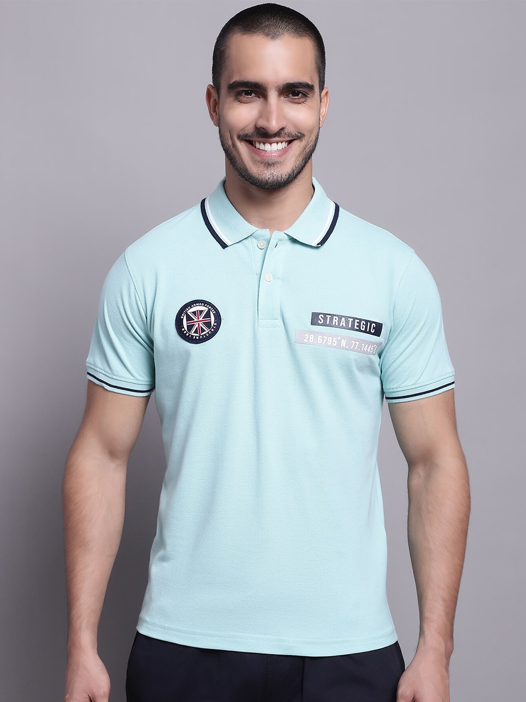 Cantabil Men Cotton Polo Collar T-shirt, Blue