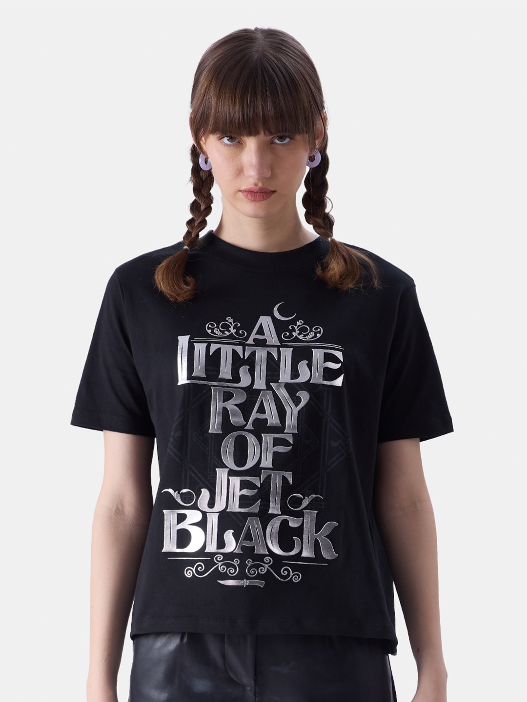 

The Souled Store Black Typography Printed Pure Cotton T-Shirt