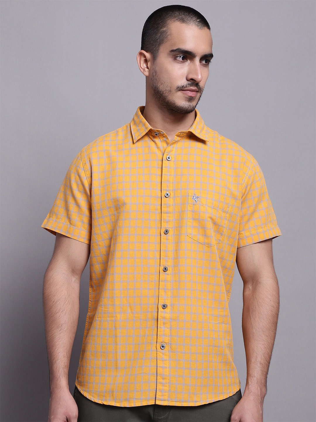 

Cantabil Checked Cotton Linen Comfort Opaque Casual Shirt, Mustard