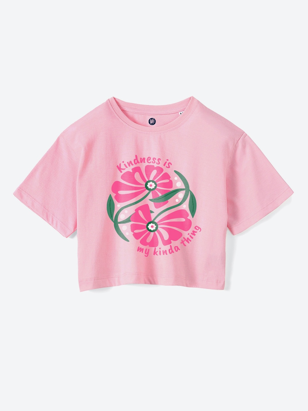 YK Girls Typography Printed Pure Cotton Boxy T-shirt, Pink