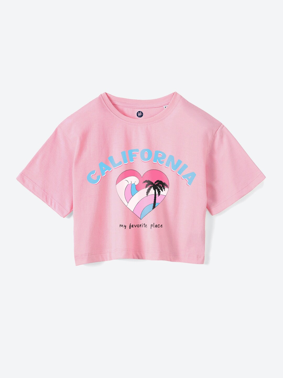 

YK Girls Pink Typography Printed Pure Cotton Applique Boxy T-shirt