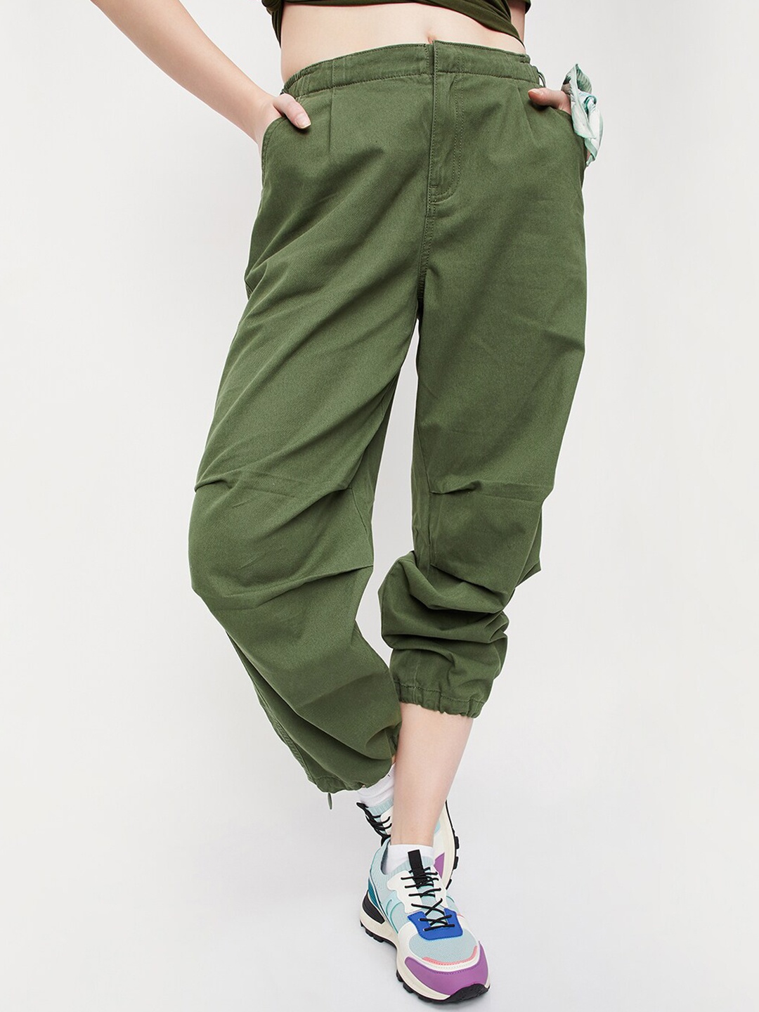 

max Women Mid Rise Pure Cotton Joggers, Green