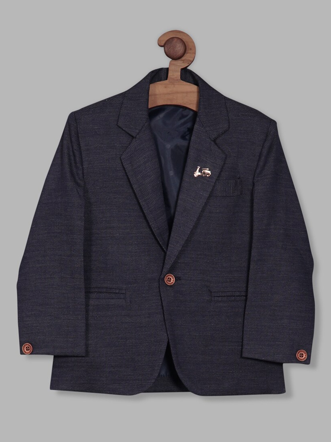 

RIKIDOOS Boys Solid Single Breasted Cotton Blazer, Navy blue
