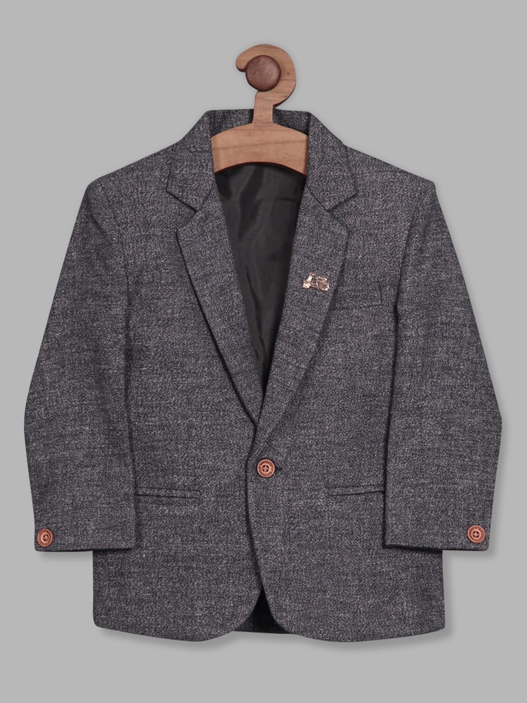 

RIKIDOOS Boys Self-Design Single-Breasted Cotton Blazer, Grey