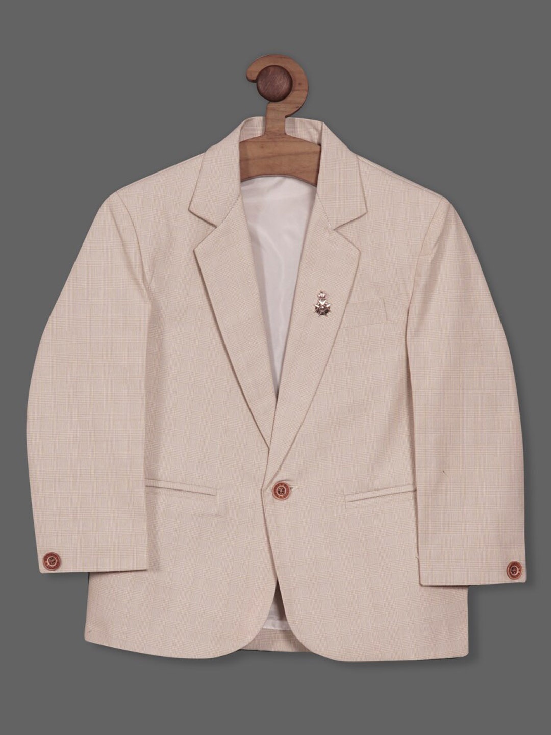 

RIKIDOOS Boys Checked Single-Breasted Tailored-Fit Cotton Blazer, Cream