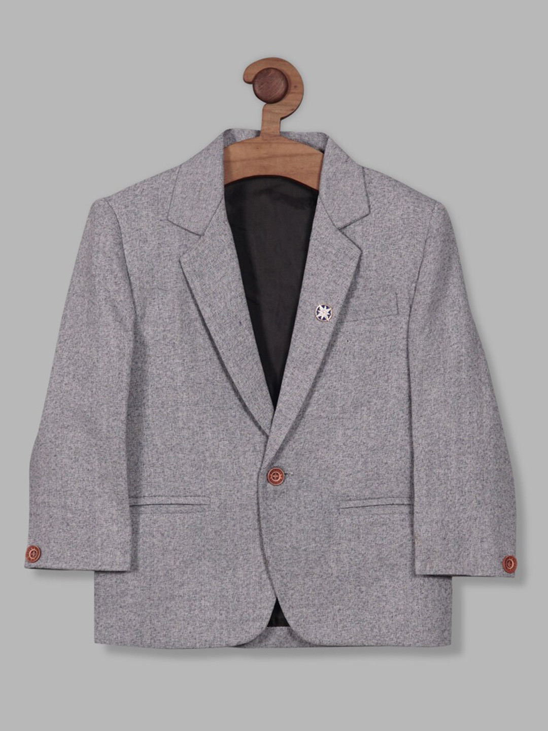 

RIKIDOOS Boys Tailored Fit Single Breasted Cotton Blazer, Grey melange