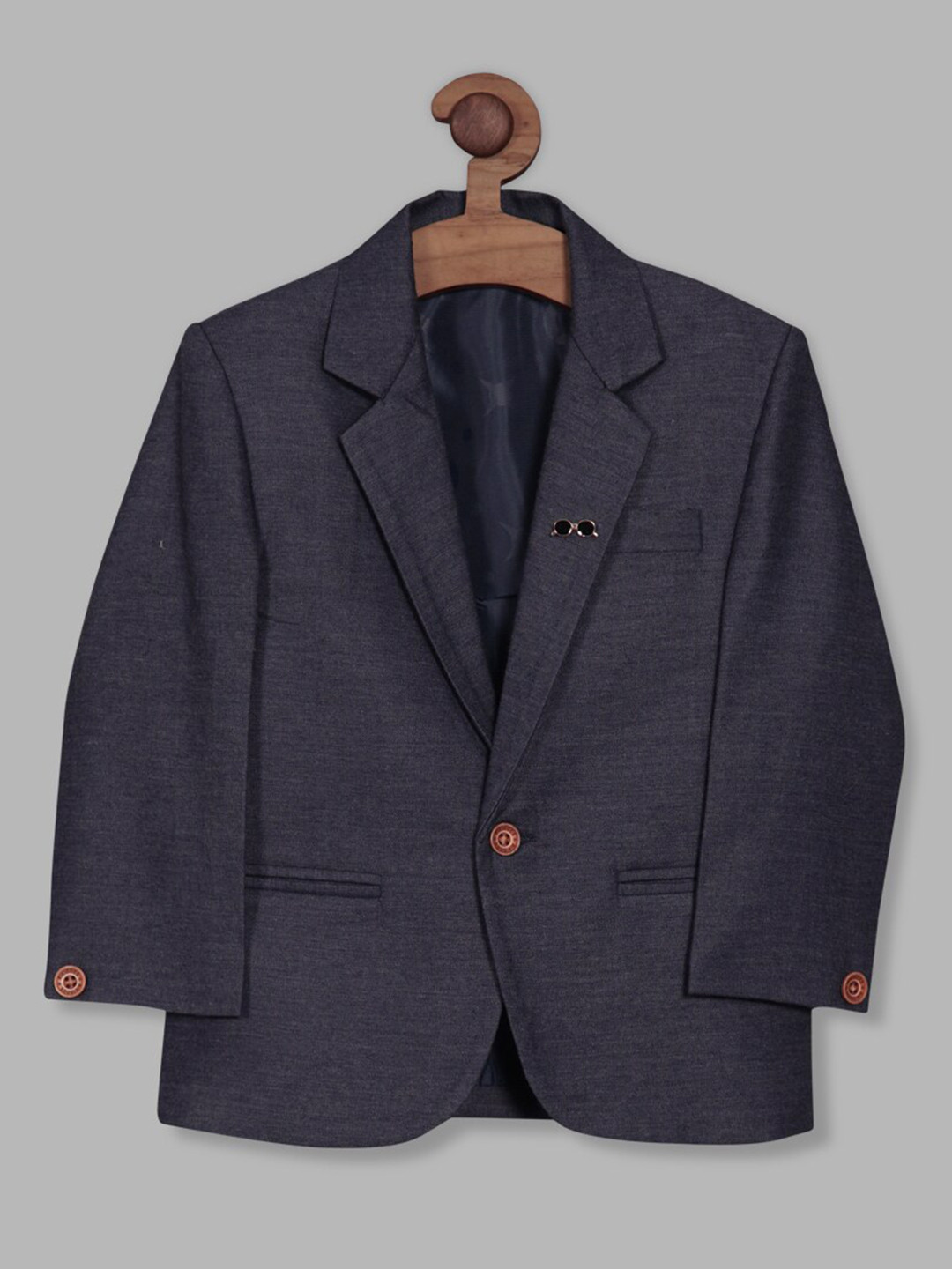 

RIKIDOOS Boys Solid Single Breasted Cotton Blazer, Navy blue
