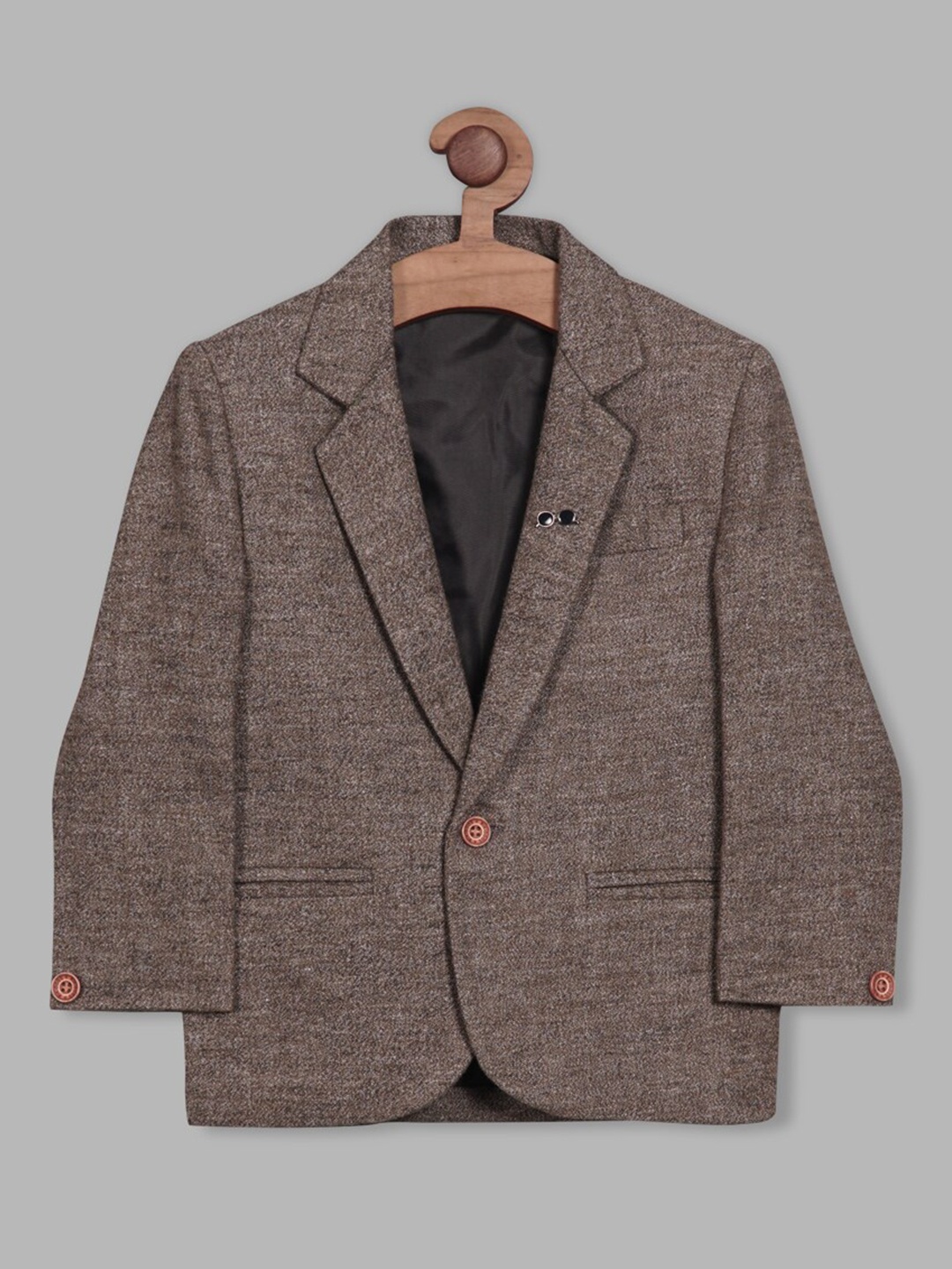 

RIKIDOOS Boys Self Design Tailored Fit Single Breasted Cotton Blazer, Brown