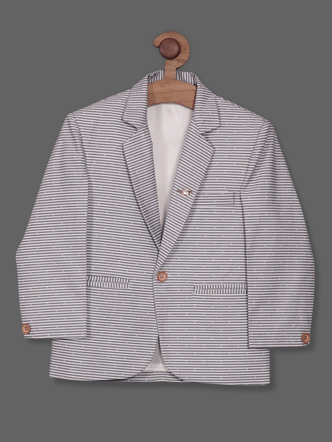 

RIKIDOOS Boys Striped Tailored-Fit Single Breasted Cotton Blazer, Grey