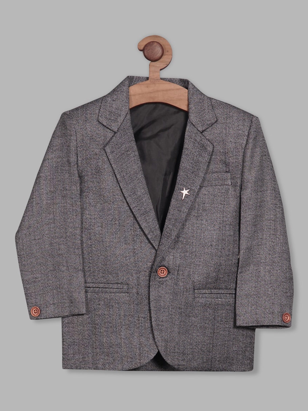 

RIKIDOOS Boys Tailored Fit Cotton Single Breasted Blazer, Grey