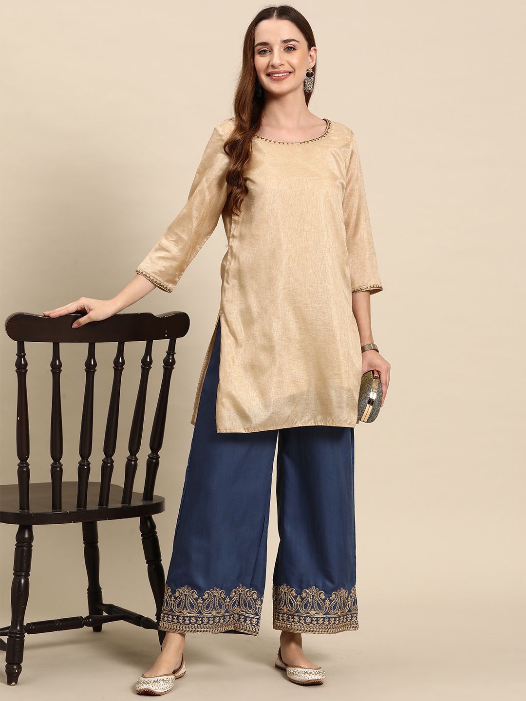 

Anouk Women Hem Design Wide Leg Palazzos, Navy blue