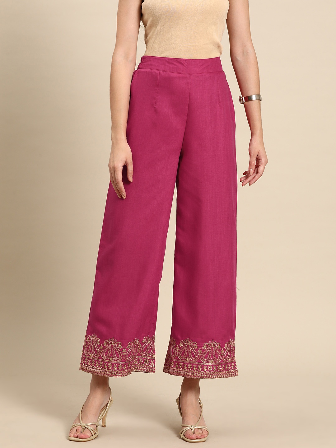 

Anouk Women Hem Design Wide Leg Palazzos, Pink
