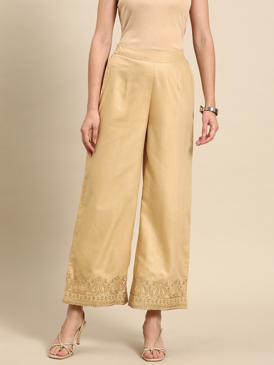 

Anouk Women Hem Design Wide Leg Palazzos, Cream