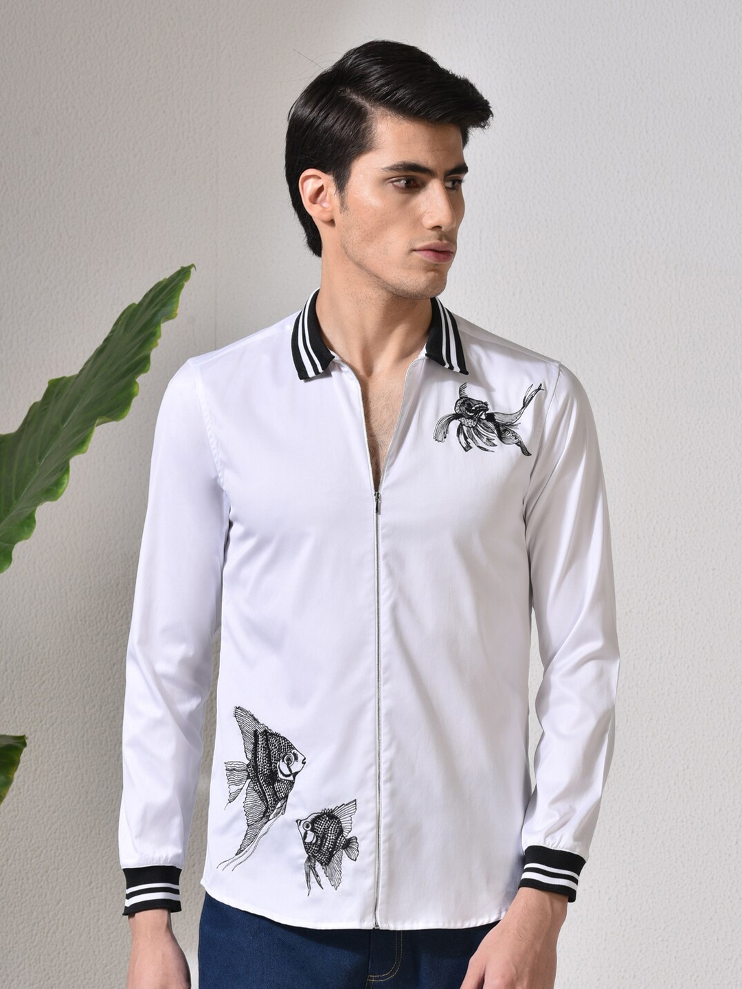 

ABKASA Sharp Slim Fit Graphic Printed Casual Shirt, White
