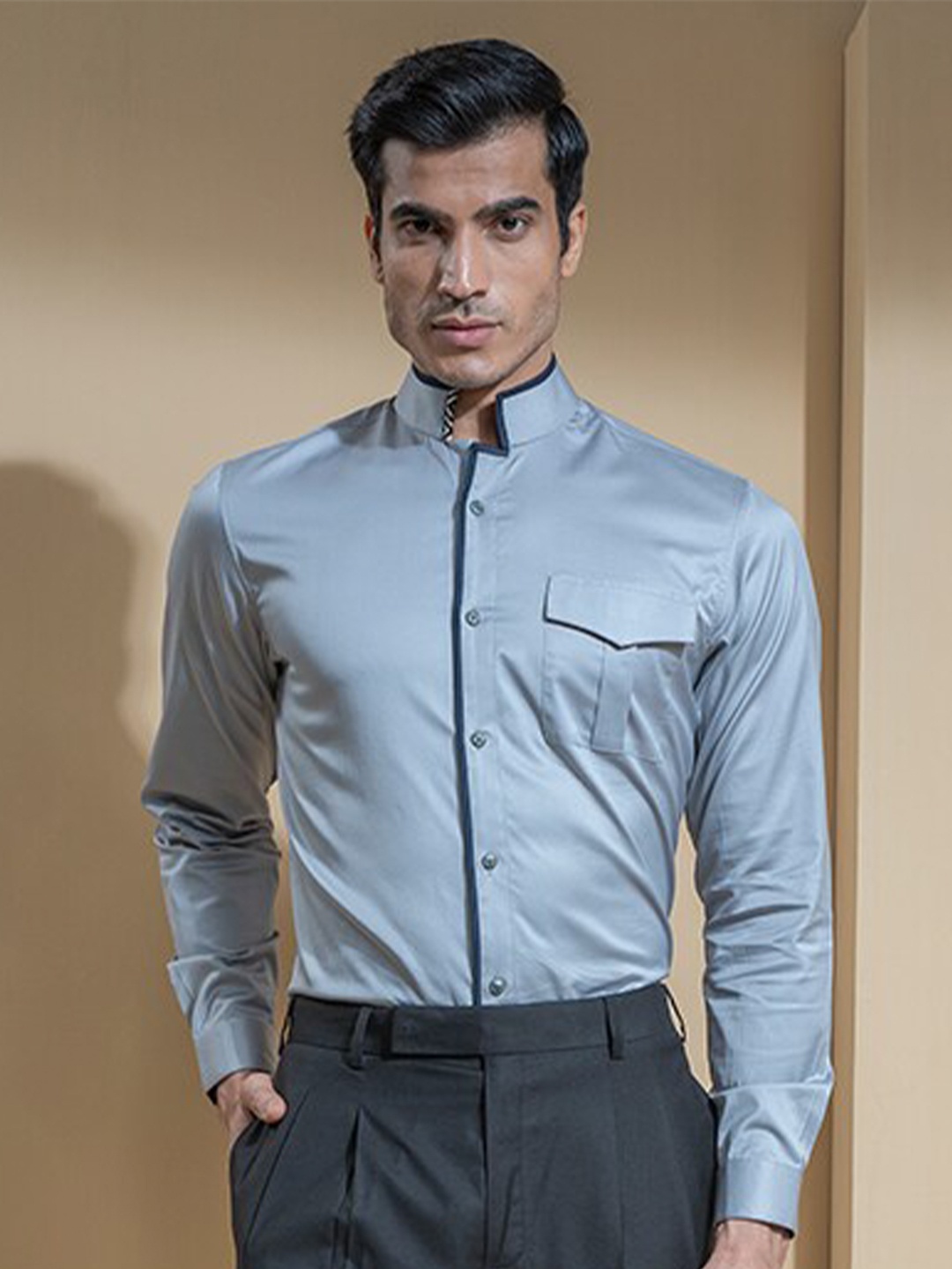 

ABKASA Men Sharp Slim Fit Cotton Formal Shirt, Grey